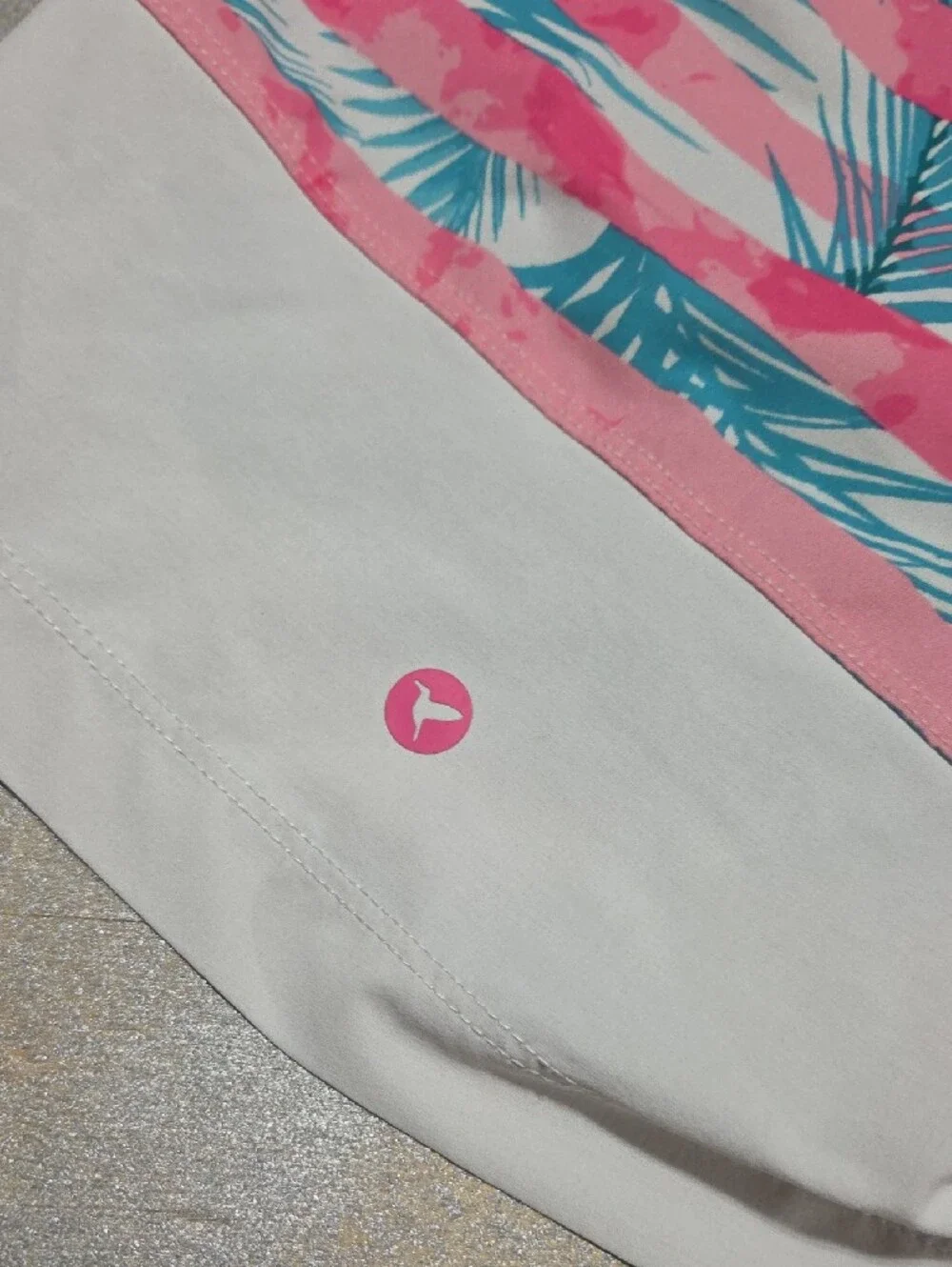 Birddogs Men’s Pink & Teal Striped Tropical Swim Trunks with White Panels Nwots.